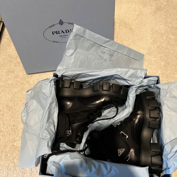 Prada Monolith brushed leather and nylon boots with pouch - Picture 2 of 12